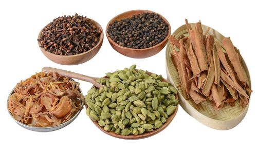 Spices like cardamom, pepper, and cloves